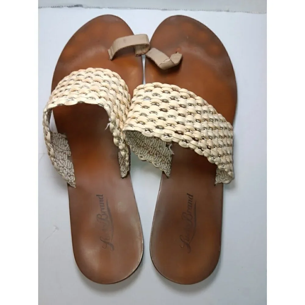 Lucky Brand Leather Baheeti Beige Summer Slide Sandal